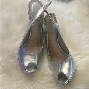 Christian Dior Silver Peep-Toe Slingback Heels